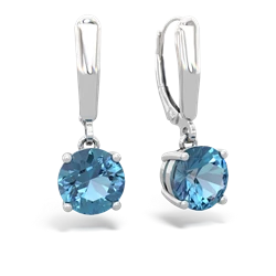 Blue Topaz 8Mm  Round Lever Back 14K White Gold earrings E2788