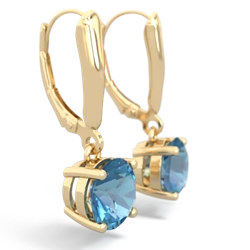 Blue Topaz 8Mm  Round Lever Back 14K Yellow Gold earrings E2788