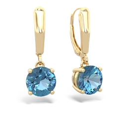 Blue Topaz 8Mm  Round Lever Back 14K Yellow Gold earrings E2788