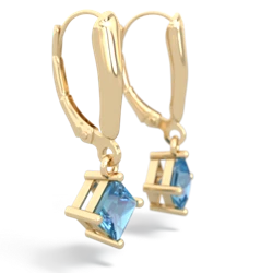 Blue Topaz 6Mm Princess Lever Back 14K Yellow Gold earrings E2789