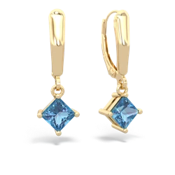Blue Topaz 6Mm Princess Lever Back 14K Yellow Gold earrings E2789