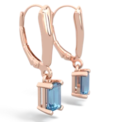 Blue Topaz 6X4mm Emerald-Cut Lever Back 14K Rose Gold earrings E2855