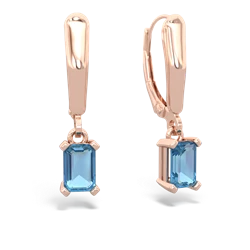Blue Topaz 6X4mm Emerald-Cut Lever Back 14K Rose Gold earrings E2855