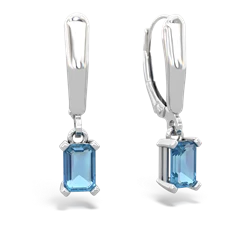 Blue Topaz 6X4mm Emerald-Cut Lever Back 14K White Gold earrings E2855