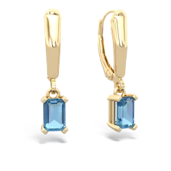 Blue Topaz 6X4mm Emerald-Cut Lever Back 14K Yellow Gold earrings E2855