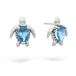 Blue Topaz Baby Sea Turtle 14K White Gold earrings E5241