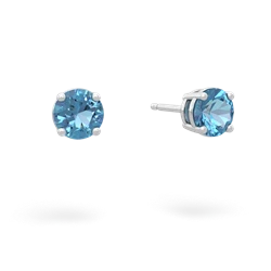 Blue Topaz 5Mm Round Stud 14K White Gold earrings E1785