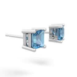 Blue Topaz 5Mm Princess Cut Stud 14K White Gold earrings E1789