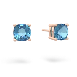 Blue Topaz 6Mm Checkerboard Cushion Stud 14K Rose Gold earrings E1796