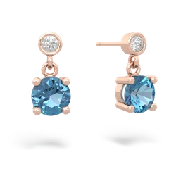 Blue Topaz Diamond Drop 6Mm Round 14K Rose Gold earrings E1986