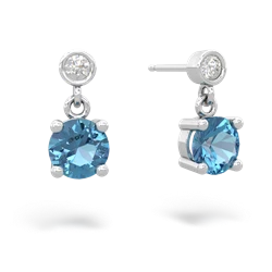 Blue Topaz Diamond Drop 6Mm Round 14K White Gold earrings E1986