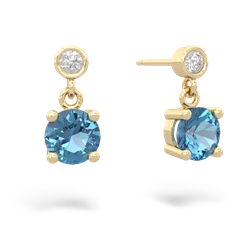 Blue Topaz Diamond Drop 6Mm Round 14K Yellow Gold earrings E1986