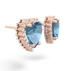 Blue Topaz Sparkling Halo Heart 14K Rose Gold earrings E0391