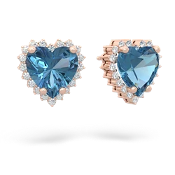 Blue Topaz Sparkling Halo Heart 14K Rose Gold earrings E0391