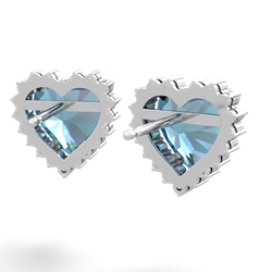 Blue Topaz Sparkling Halo Heart 14K White Gold earrings E0391