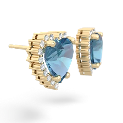 Blue Topaz Sparkling Halo Heart 14K Yellow Gold earrings E0391