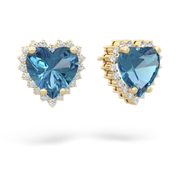 Blue Topaz Sparkling Halo Heart 14K Yellow Gold earrings E0391