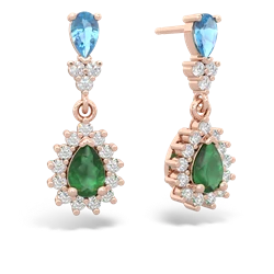 Blue Topaz Halo Pear Dangle 14K Rose Gold earrings E1882