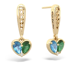 Blue Topaz Filligree Heart 14K Yellow Gold earrings E5070