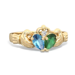 Blue Topaz 'Our Heart' Claddagh 14K Yellow Gold ring R2388