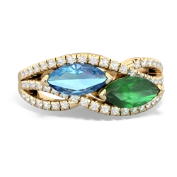 Blue Topaz Diamond Rivers 14K Yellow Gold ring R3070