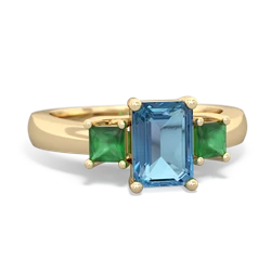 Blue Topaz Three Stone Emerald-Cut Trellis 14K Yellow Gold ring R4021