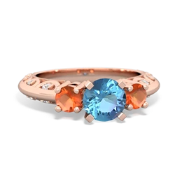 Blue Topaz Art Deco Eternal Embrace Engagement 14K Rose Gold ring C2003