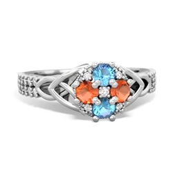 Blue Topaz Celtic Knot Cluster Engagement 14K White Gold ring R26443RD