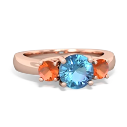 Blue Topaz Three Stone Round Trellis 14K Rose Gold ring R4018