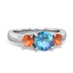 Blue Topaz Three Stone Round Trellis 14K White Gold ring R4018