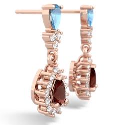 Blue Topaz Halo Pear Dangle 14K Rose Gold earrings E1882