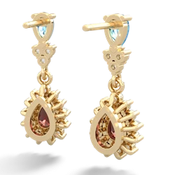 Blue Topaz Halo Pear Dangle 14K Yellow Gold earrings E1882