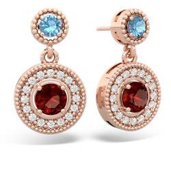 Blue Topaz Halo Dangle 14K Rose Gold earrings E5319