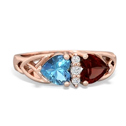 Blue Topaz Celtic Knot Double Heart 14K Rose Gold ring R5040