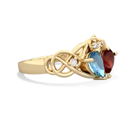 Blue Topaz 'One Heart' Celtic Knot Claddagh 14K Yellow Gold ring R5322