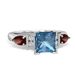 Blue Topaz 6Mm Princess Eternal Embrace Engagement 14K White Gold ring C2002