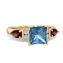 Blue Topaz 6Mm Princess Eternal Embrace Engagement 14K Yellow Gold ring C2002