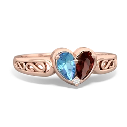 Blue Topaz Filligree 'One Heart' 14K Rose Gold ring R5070