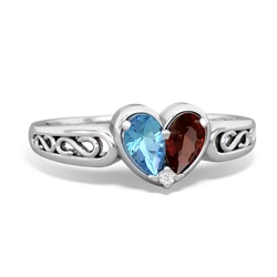 Blue Topaz Filligree 'One Heart' 14K White Gold ring R5070