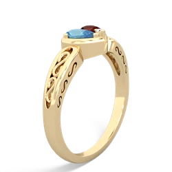 Blue Topaz Filligree 'One Heart' 14K Yellow Gold ring R5070