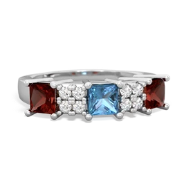 Blue Topaz Three Stone Diamond Cluster 14K White Gold ring R2592