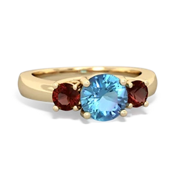 Blue Topaz Three Stone Round Trellis 14K Yellow Gold ring R4018