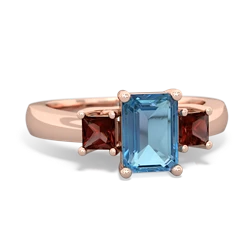 Blue Topaz Three Stone Emerald-Cut Trellis 14K Rose Gold ring R4021