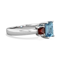 Blue Topaz Three Stone Emerald-Cut Trellis 14K White Gold ring R4021