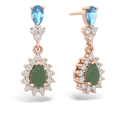 Blue Topaz Halo Pear Dangle 14K Rose Gold earrings E1882