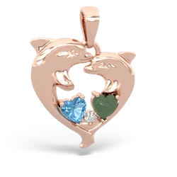 Blue Topaz Dolphin Heart 14K Rose Gold pendant P5820