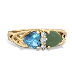 Blue Topaz Celtic Knot Double Heart 14K Yellow Gold ring R5040