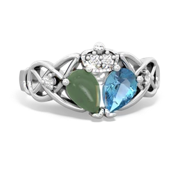 Blue Topaz 'One Heart' Celtic Knot Claddagh 14K White Gold ring R5322