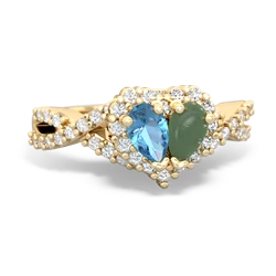 Blue Topaz Diamond Twist 'One Heart' 14K Yellow Gold ring R2640HRT