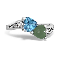 Blue Topaz Snuggling Hearts 14K White Gold ring R2178